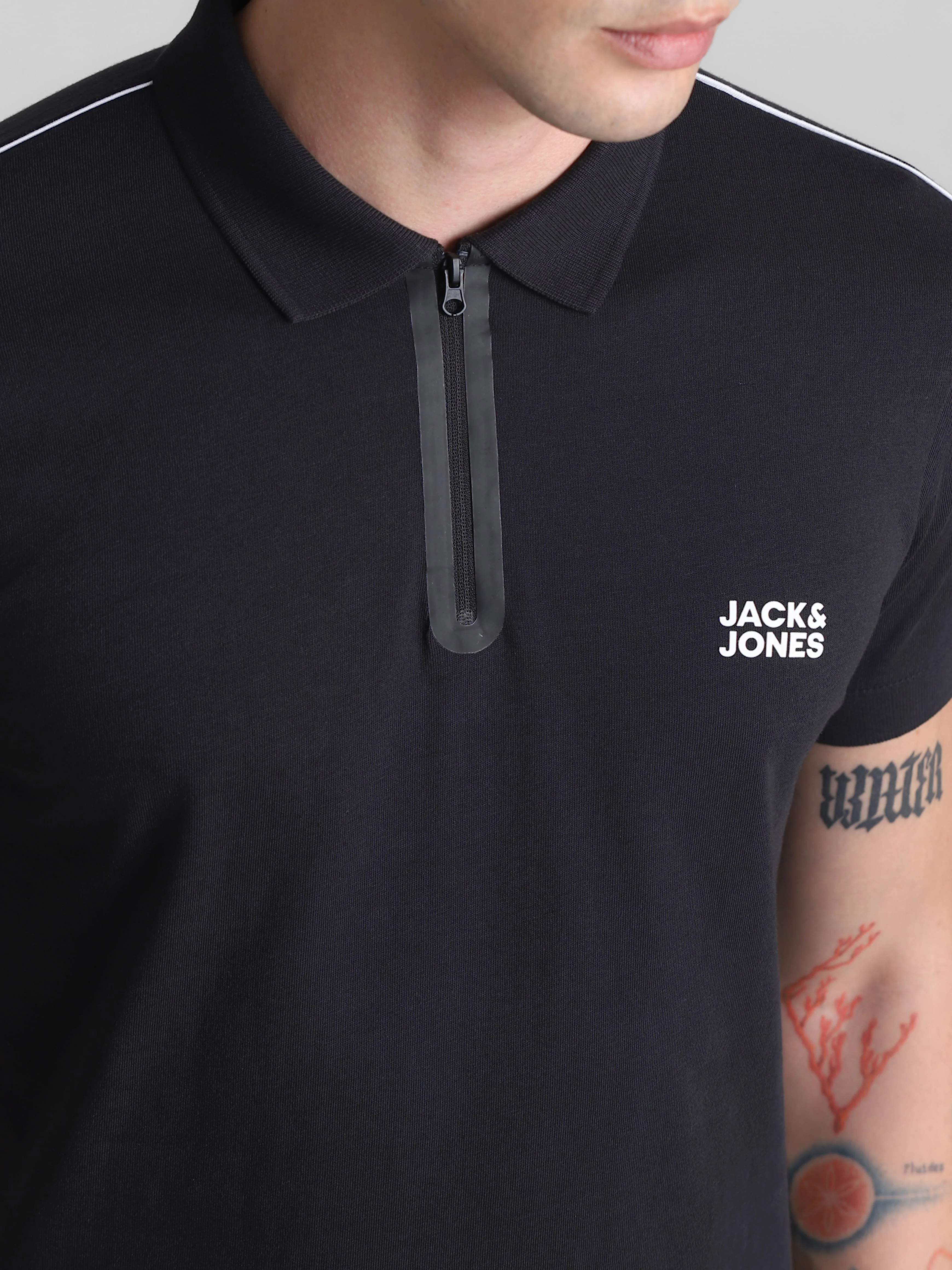 Black Zip Detail Polo T-shirt - Image 5