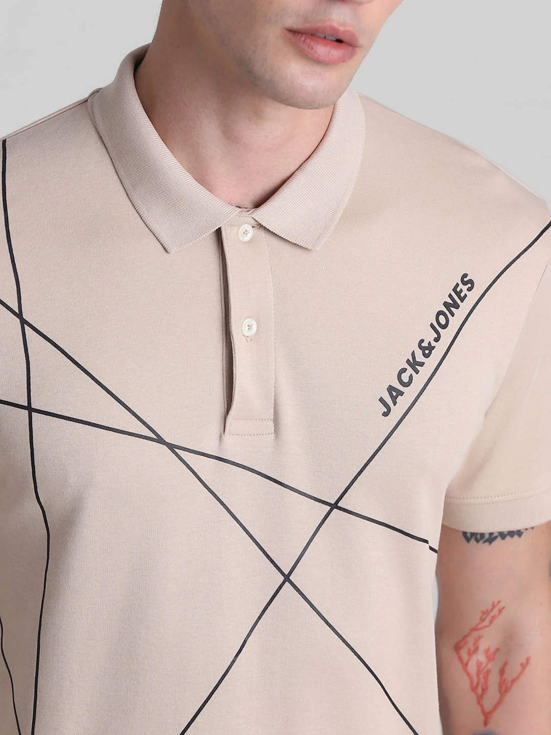 Light Brown Printed Cotton Polo T-shirt - Image 5