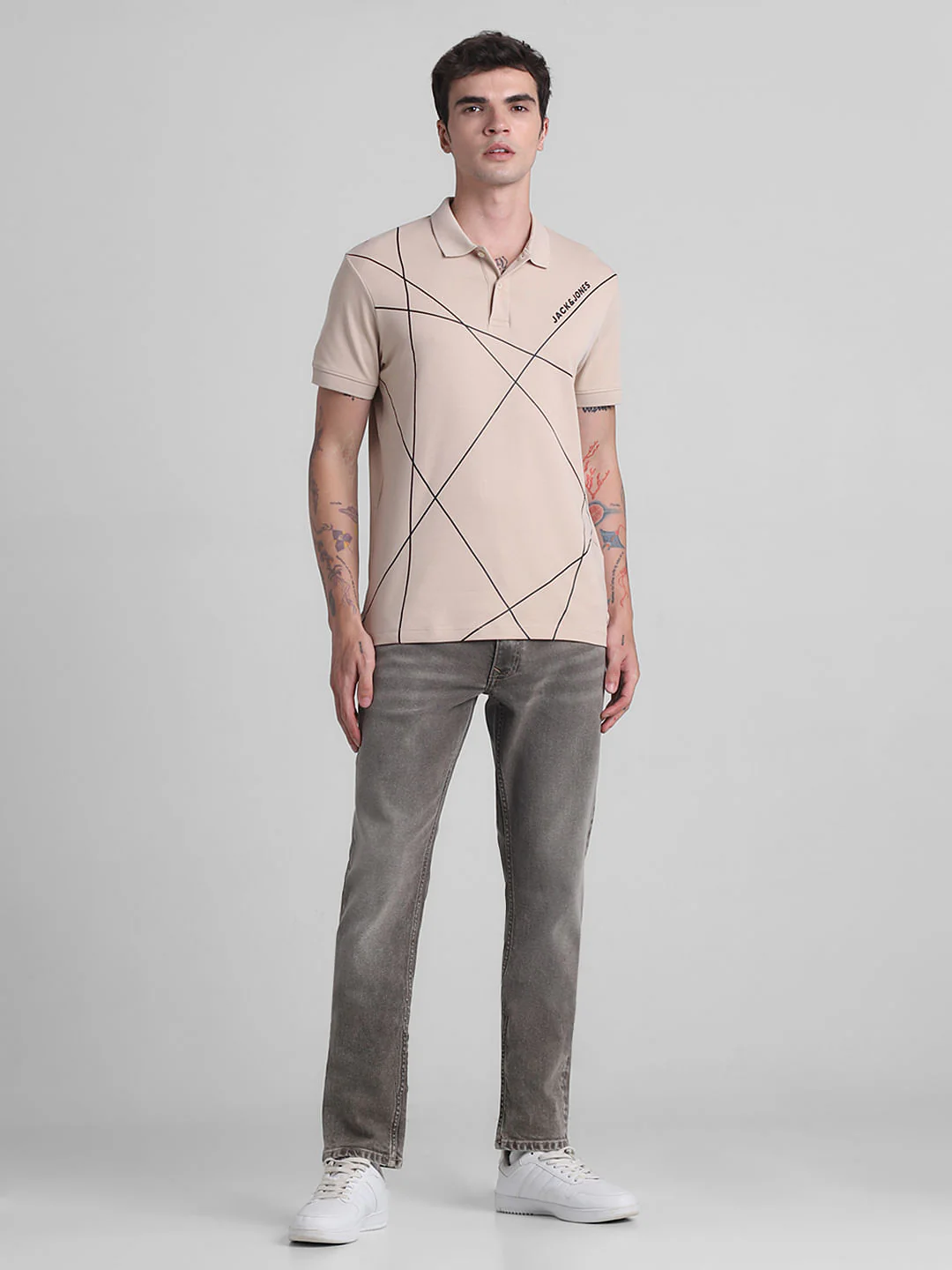 Light Brown Printed Cotton Polo T-shirt - Image 6