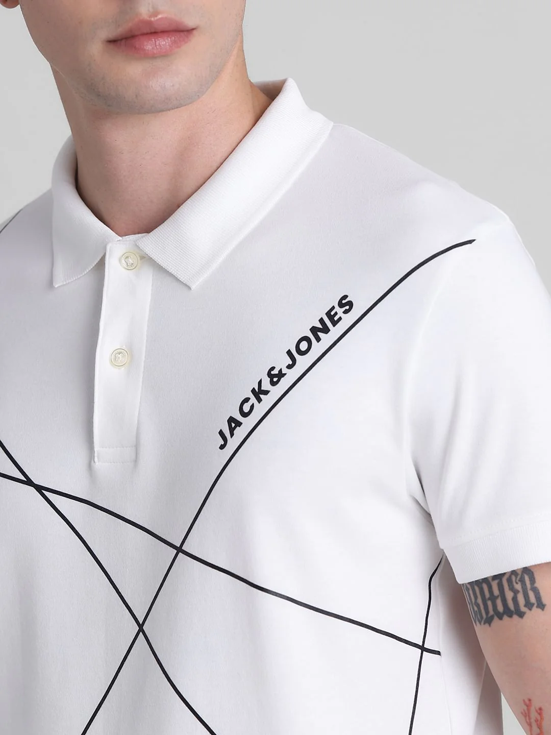 White Printed Cotton Polo T-shirt - Image 5