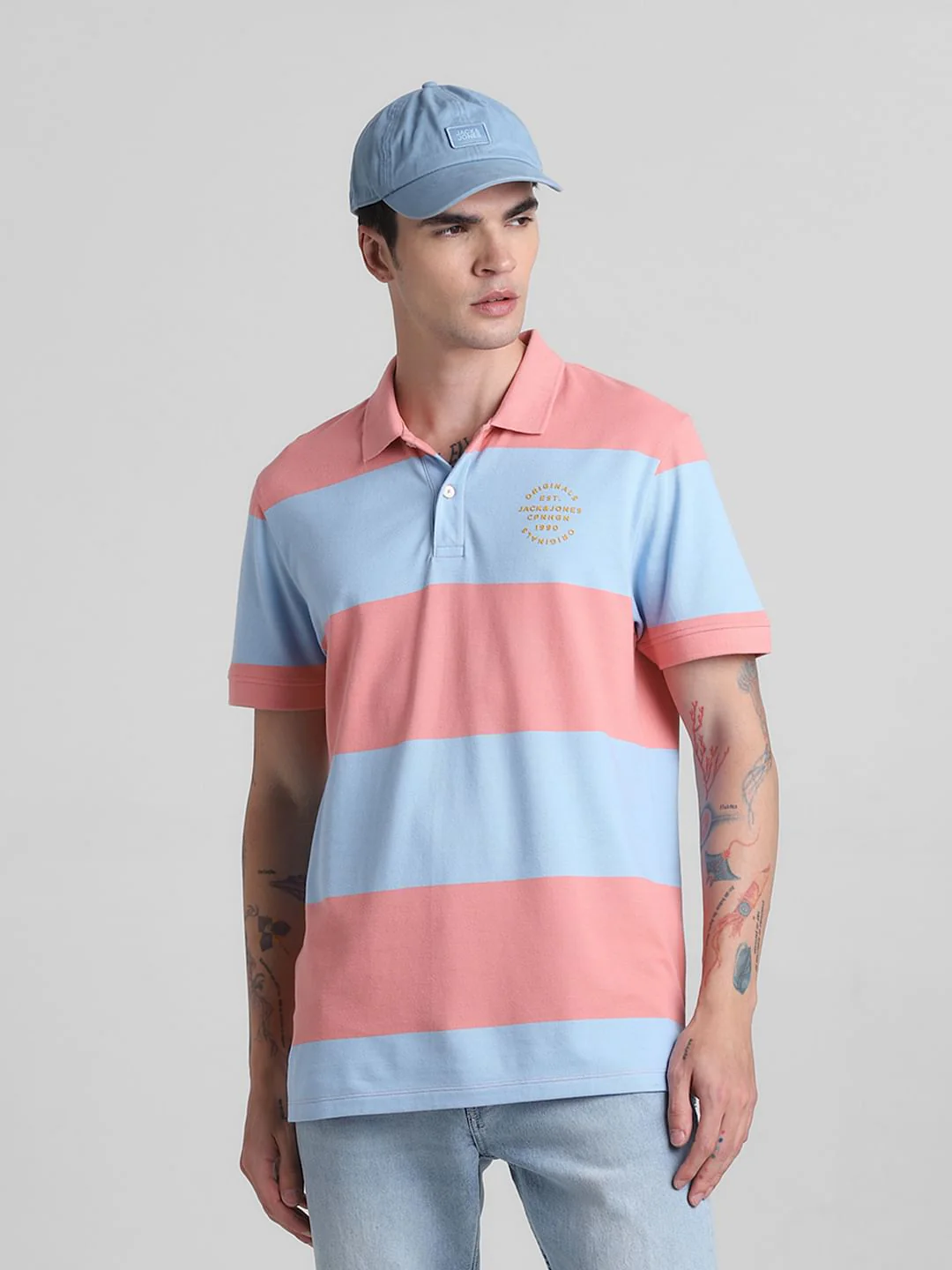 Blue Colourblocked Polo T-shirt