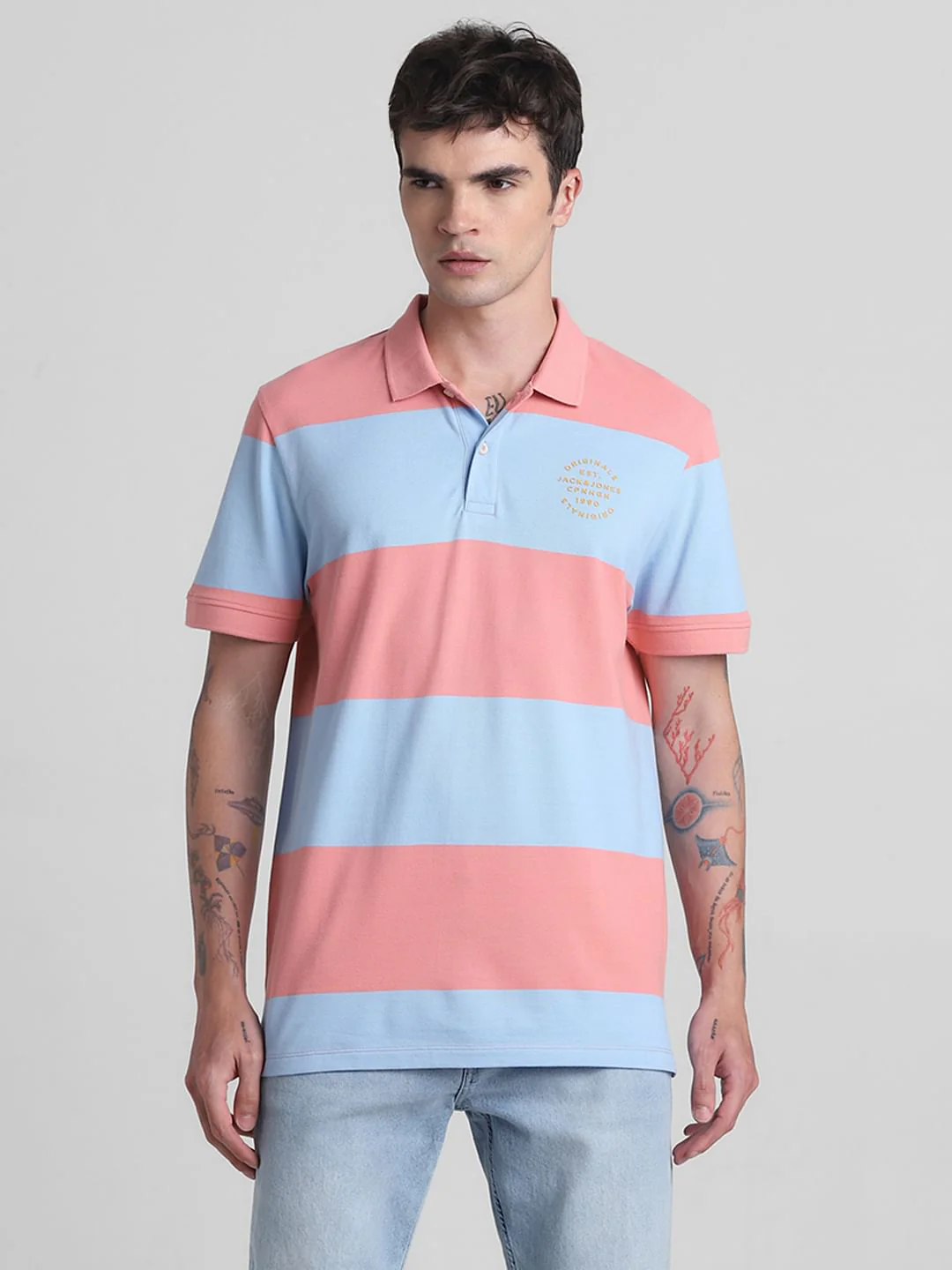 Blue Colourblocked Polo T-shirt - Image 2
