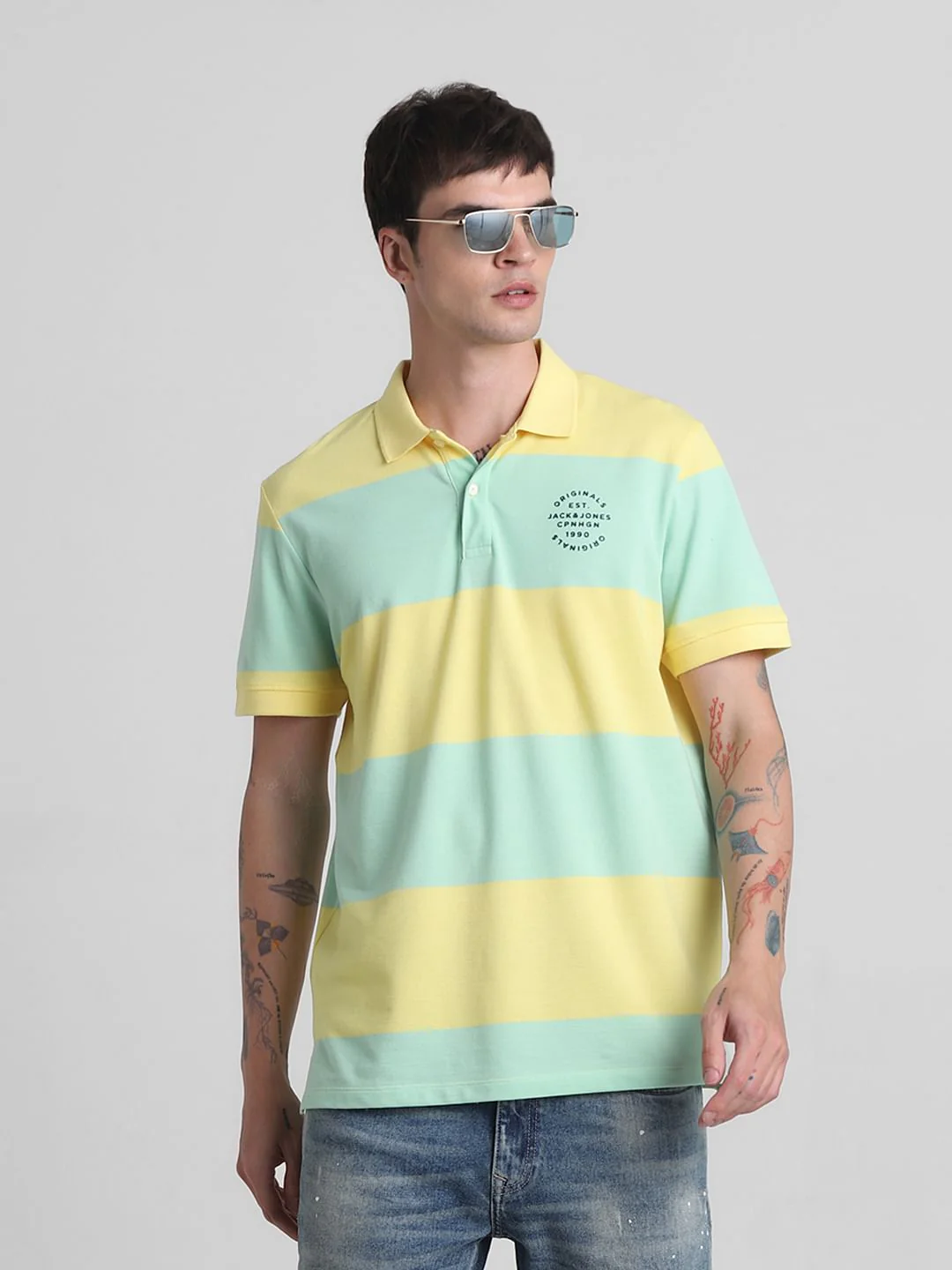 Light Green Colourblocked Polo T-shirt