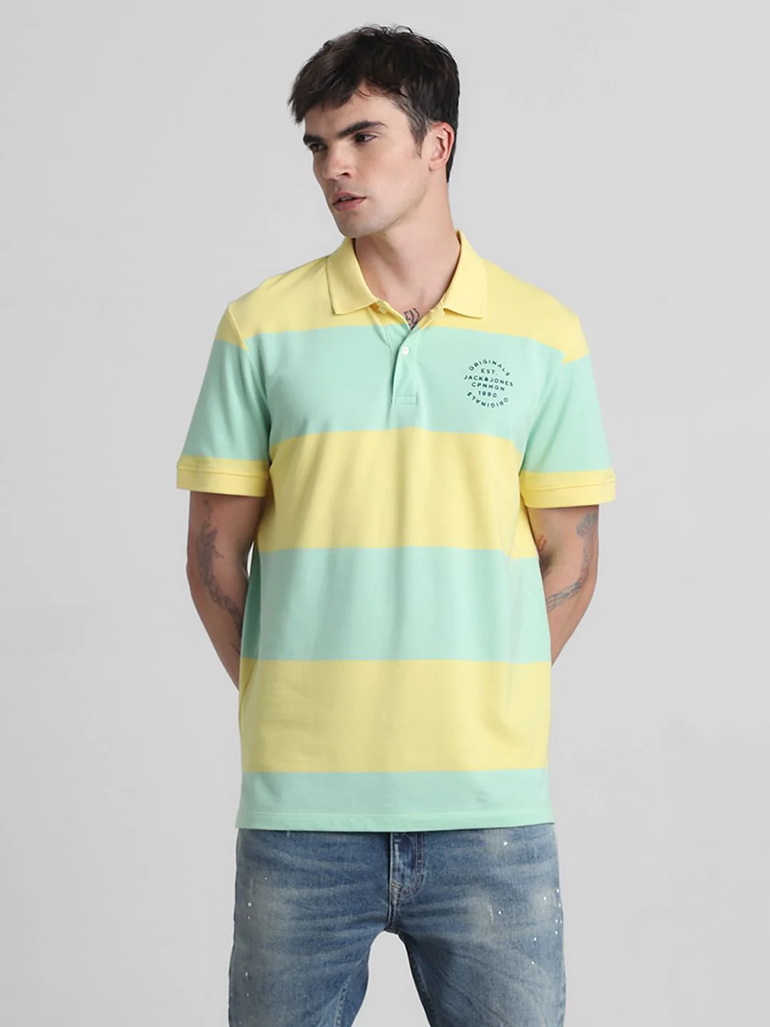 Light Green Colourblocked Polo T-shirt - Image 2