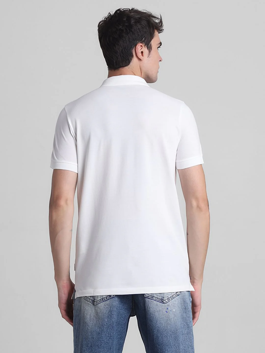 White Logo Tape Print Polo T-shirt - Image 4