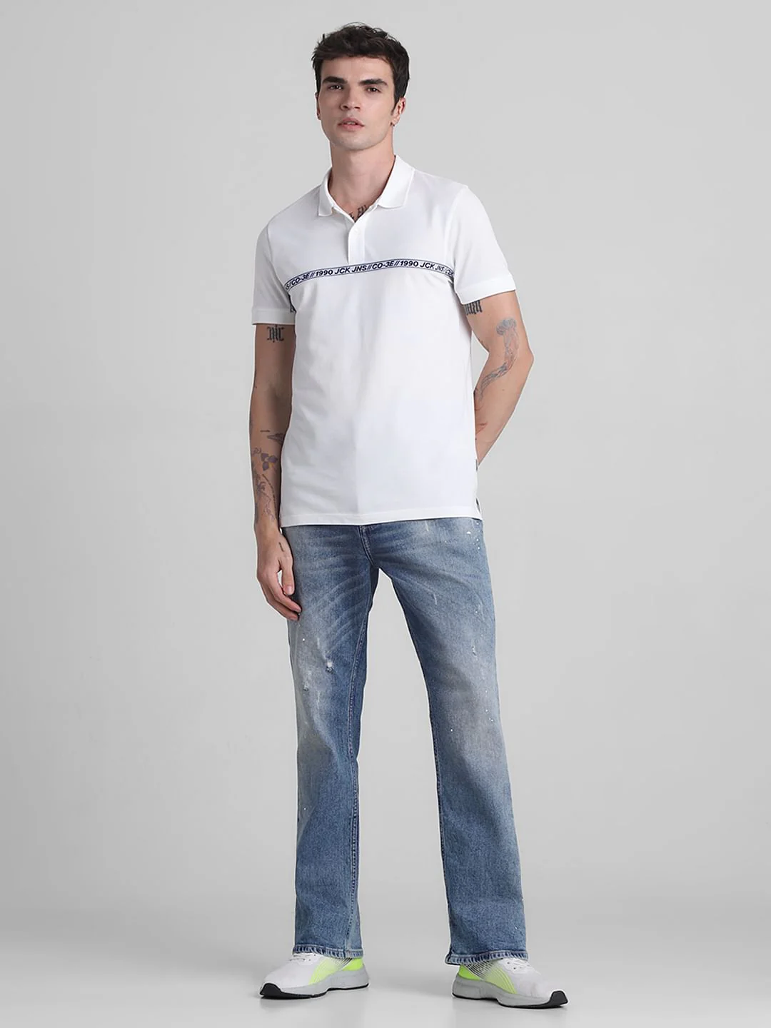 White Logo Tape Print Polo T-shirt - Image 6