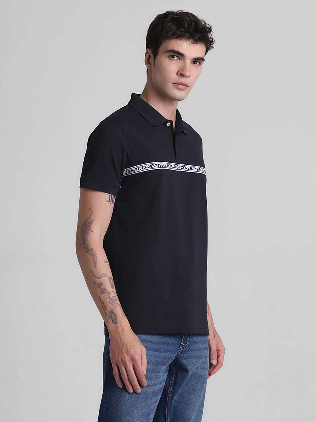 Black Logo Tape Print Polo T-shirt - Image 3