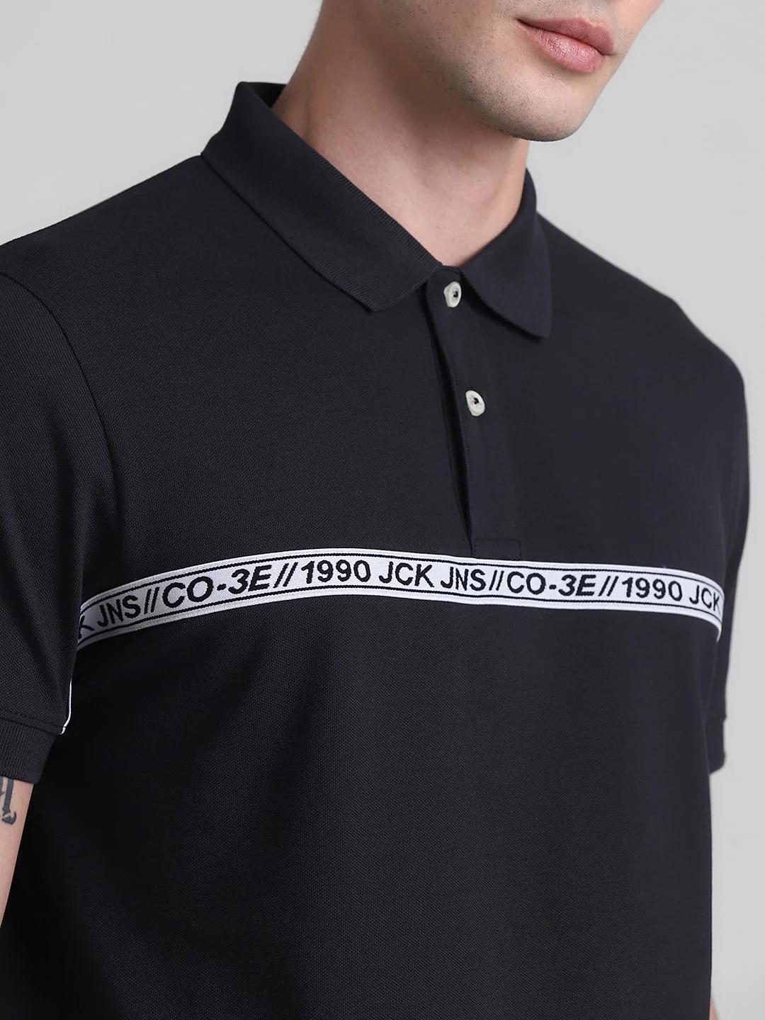 Black Logo Tape Print Polo T-shirt - Image 5