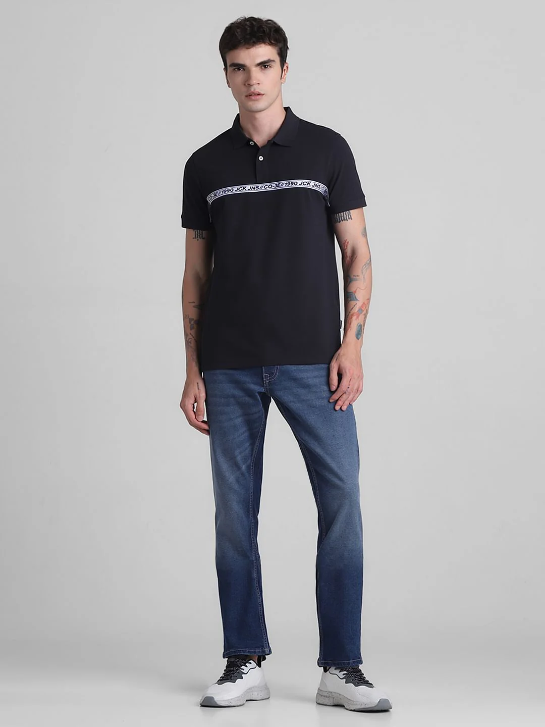 Black Logo Tape Print Polo T-shirt - Image 6