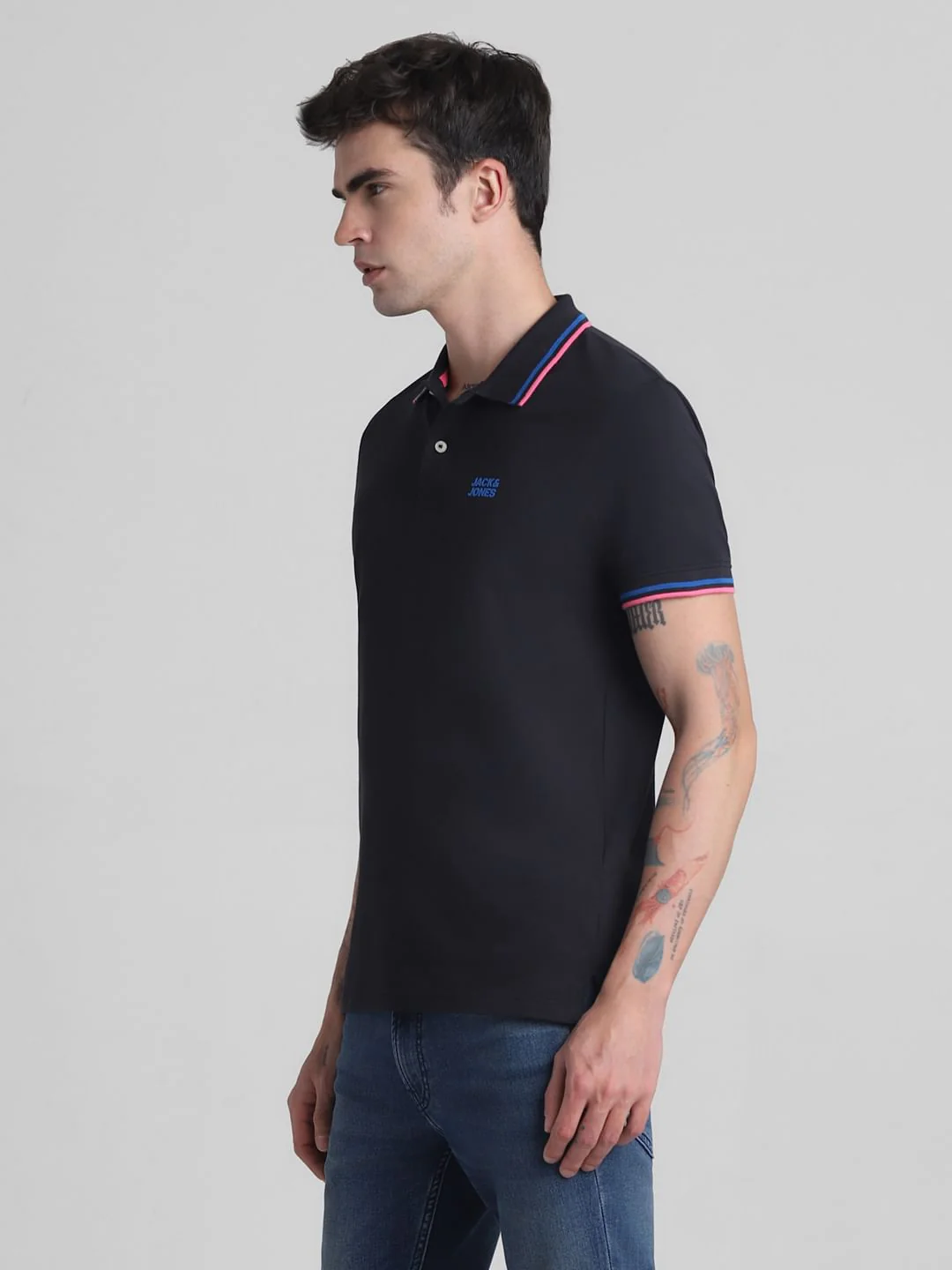 Black Contrast Tipping Polo T-Shirt - Image 3