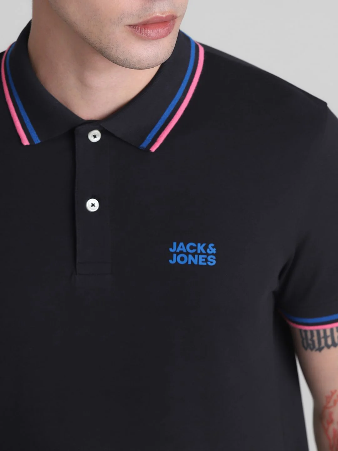 Black Contrast Tipping Polo T-Shirt - Image 5