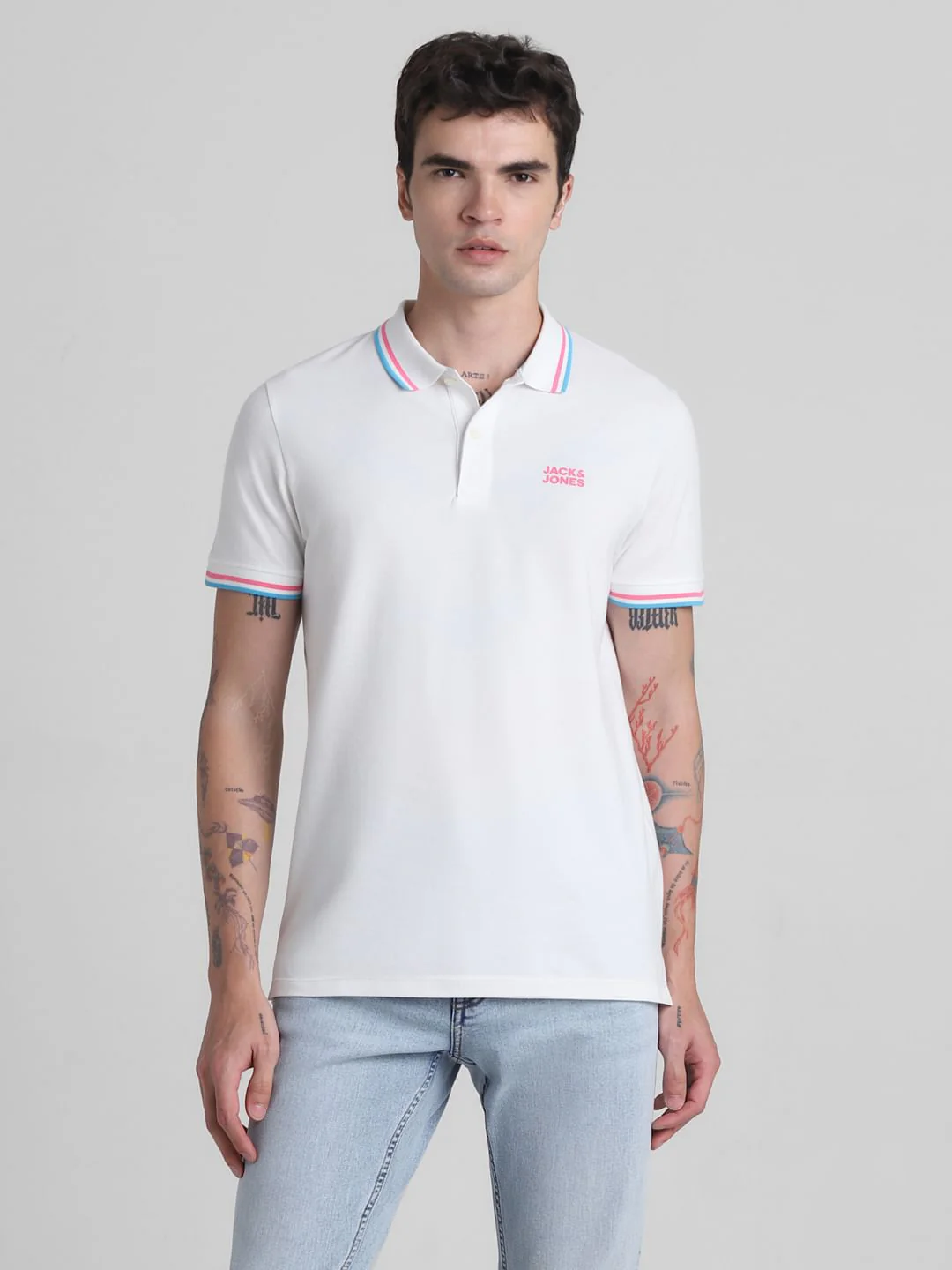 White Contrast Tipping Polo T-Shirt - Image 2
