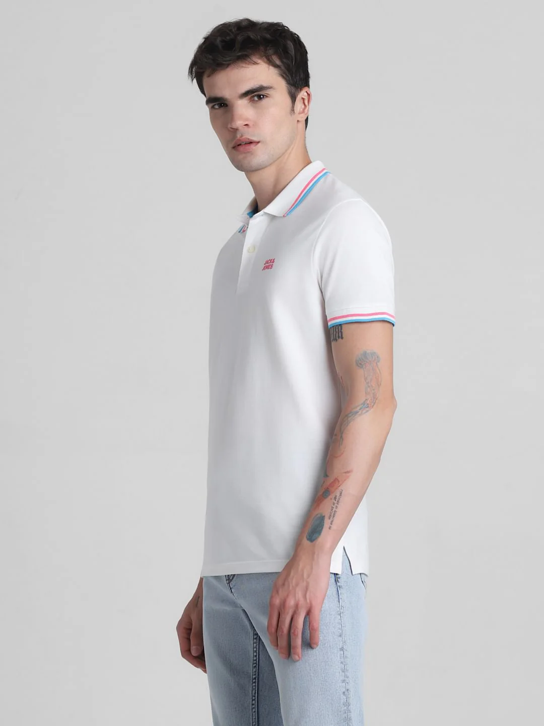 White Contrast Tipping Polo T-Shirt - Image 3