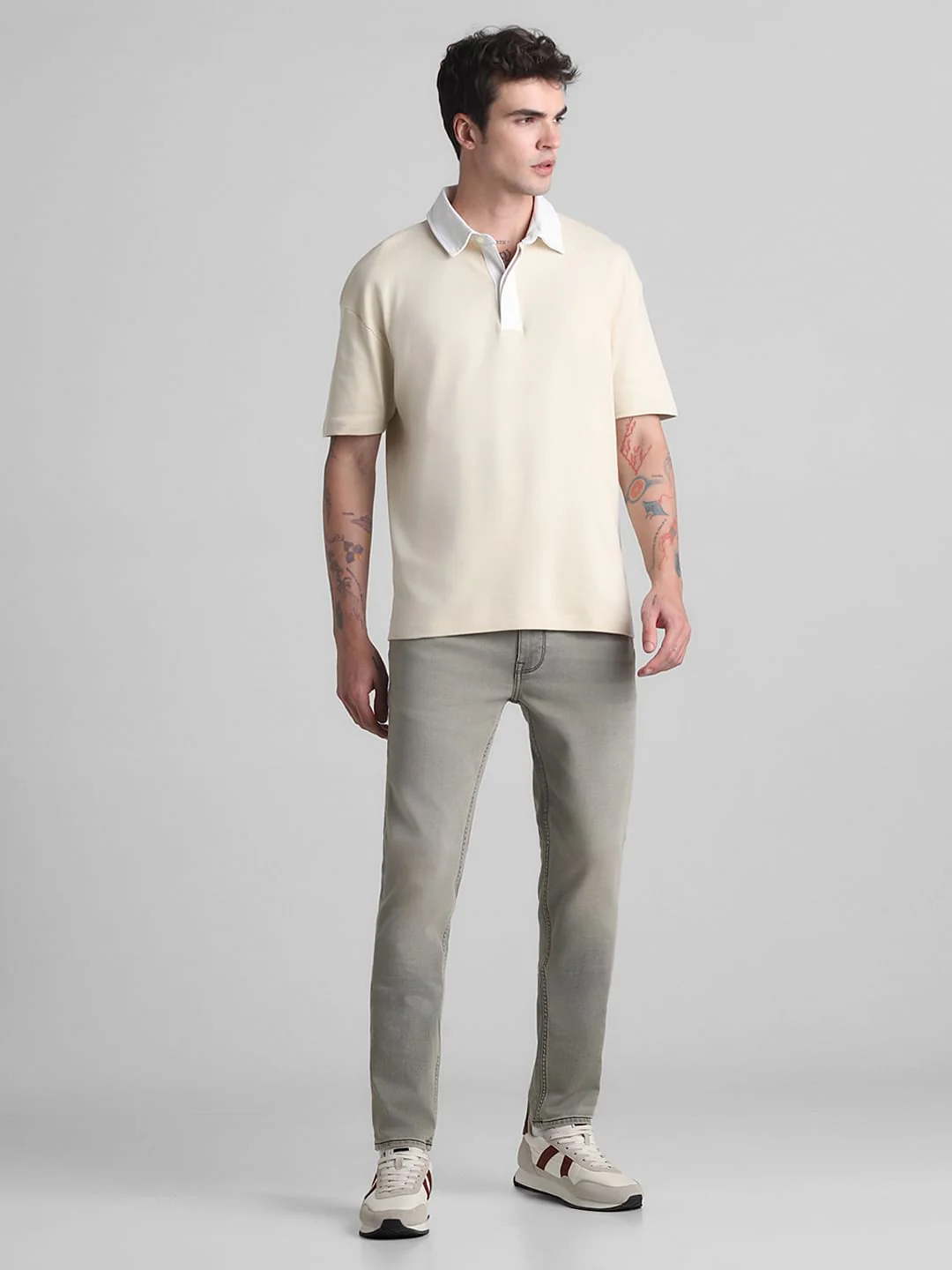 Beige Cotton Oversized Polo T-shirt - Image 6