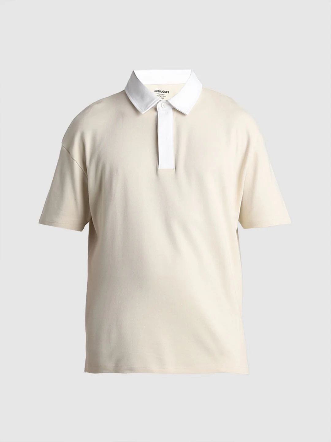 Beige Cotton Oversized Polo T-shirt - Image 7
