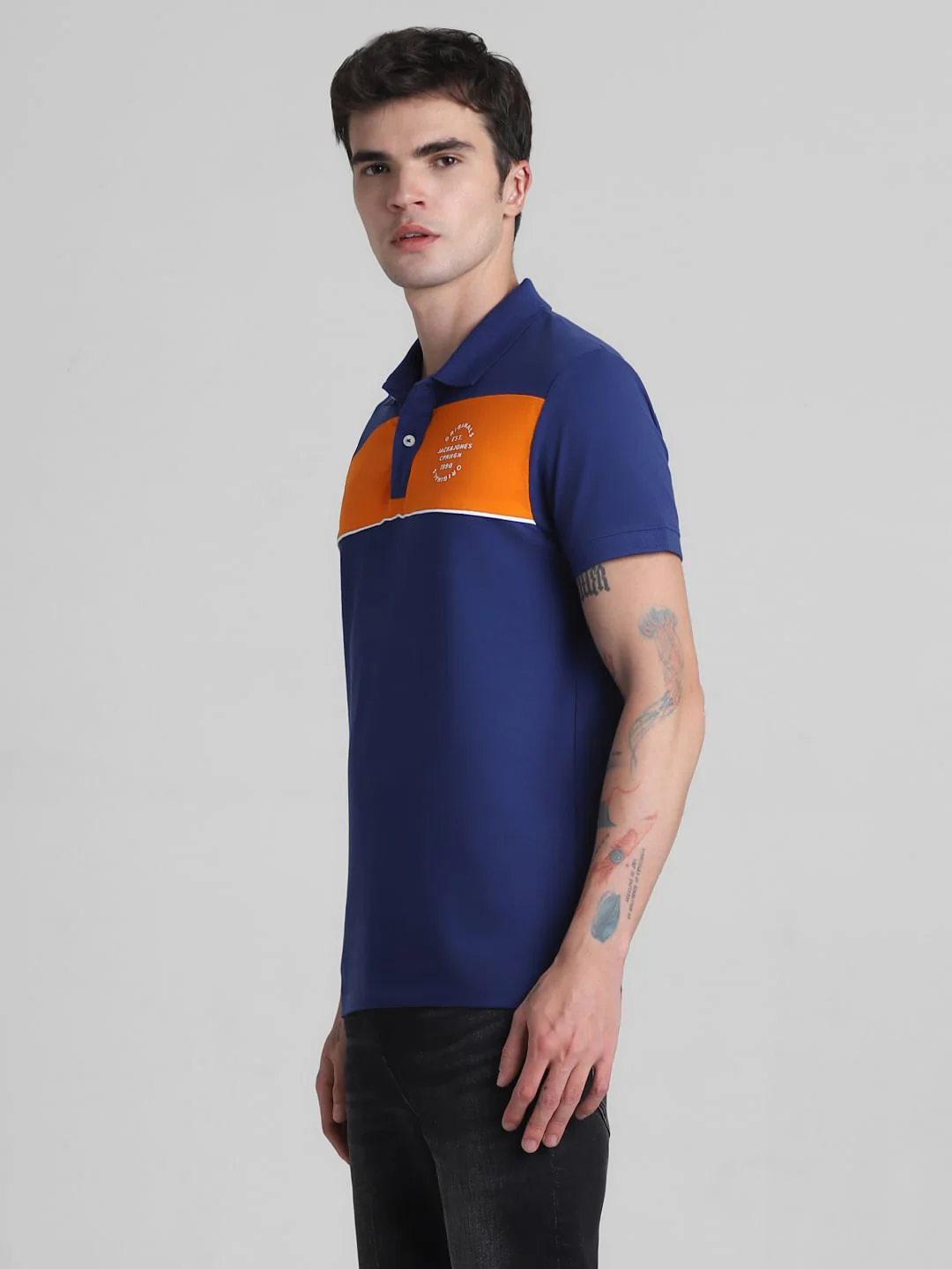 Blue Colourblocked Contrast Tipping Polo - Image 3