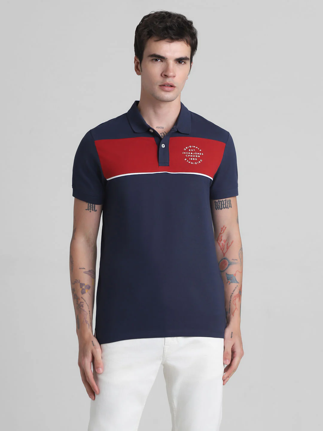 Red Colourblocked Contrast Tipping Polo - Image 2