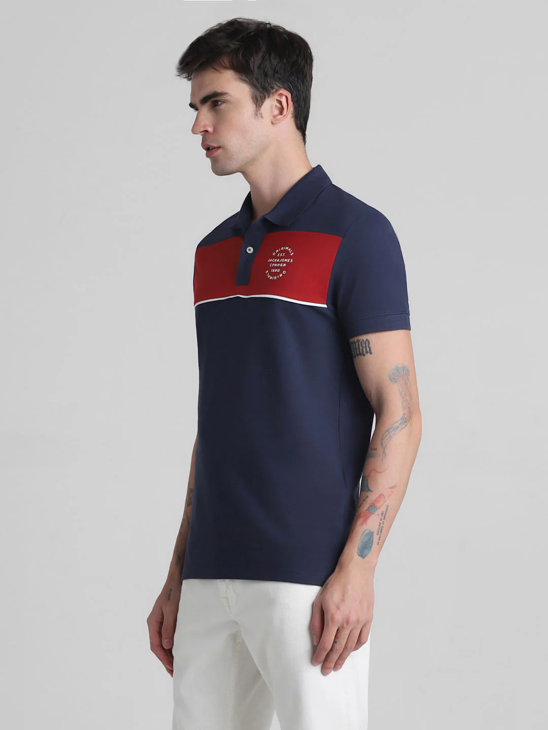 Red Colourblocked Contrast Tipping Polo - Image 3