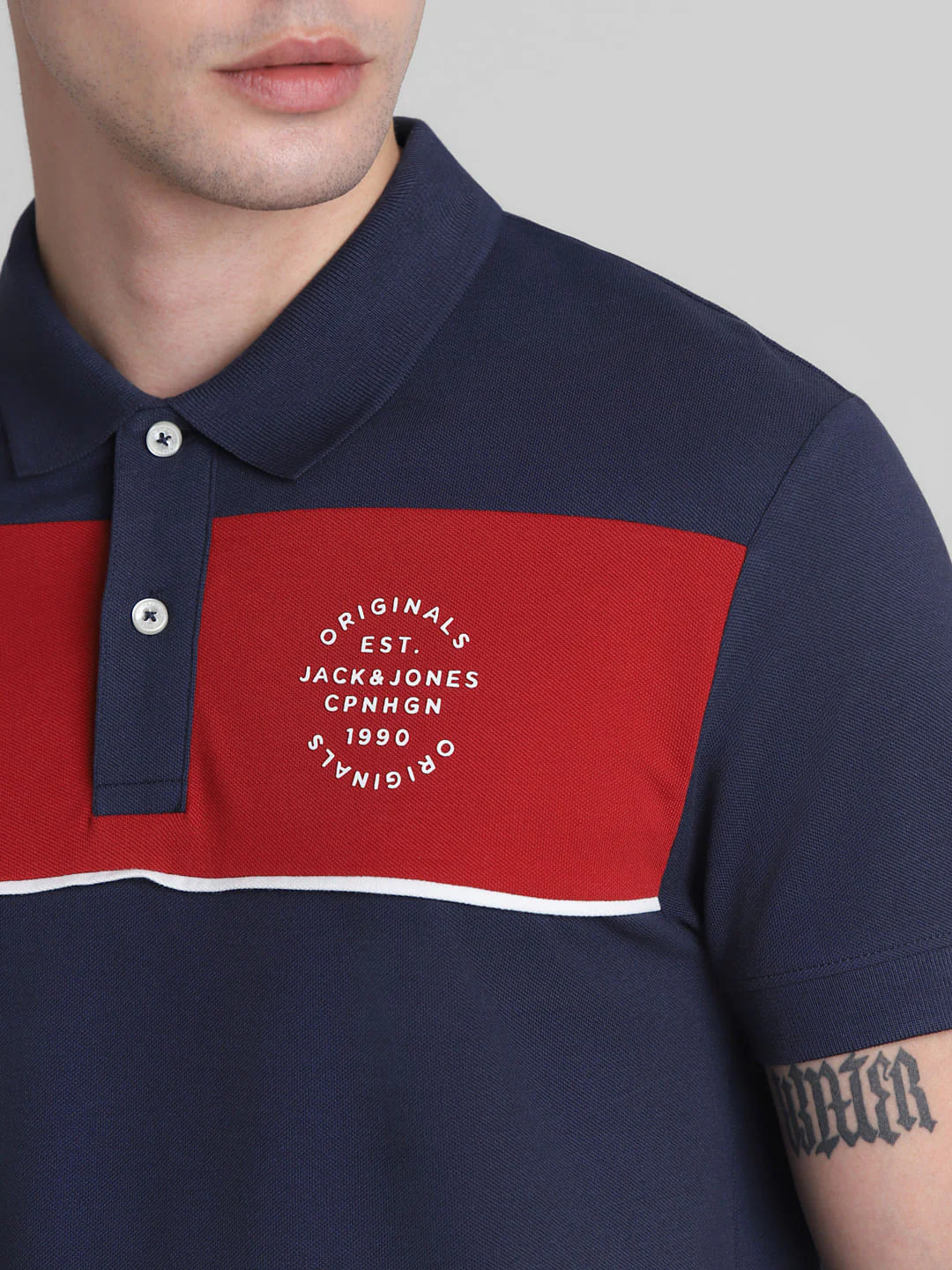 Red Colourblocked Contrast Tipping Polo - Image 4