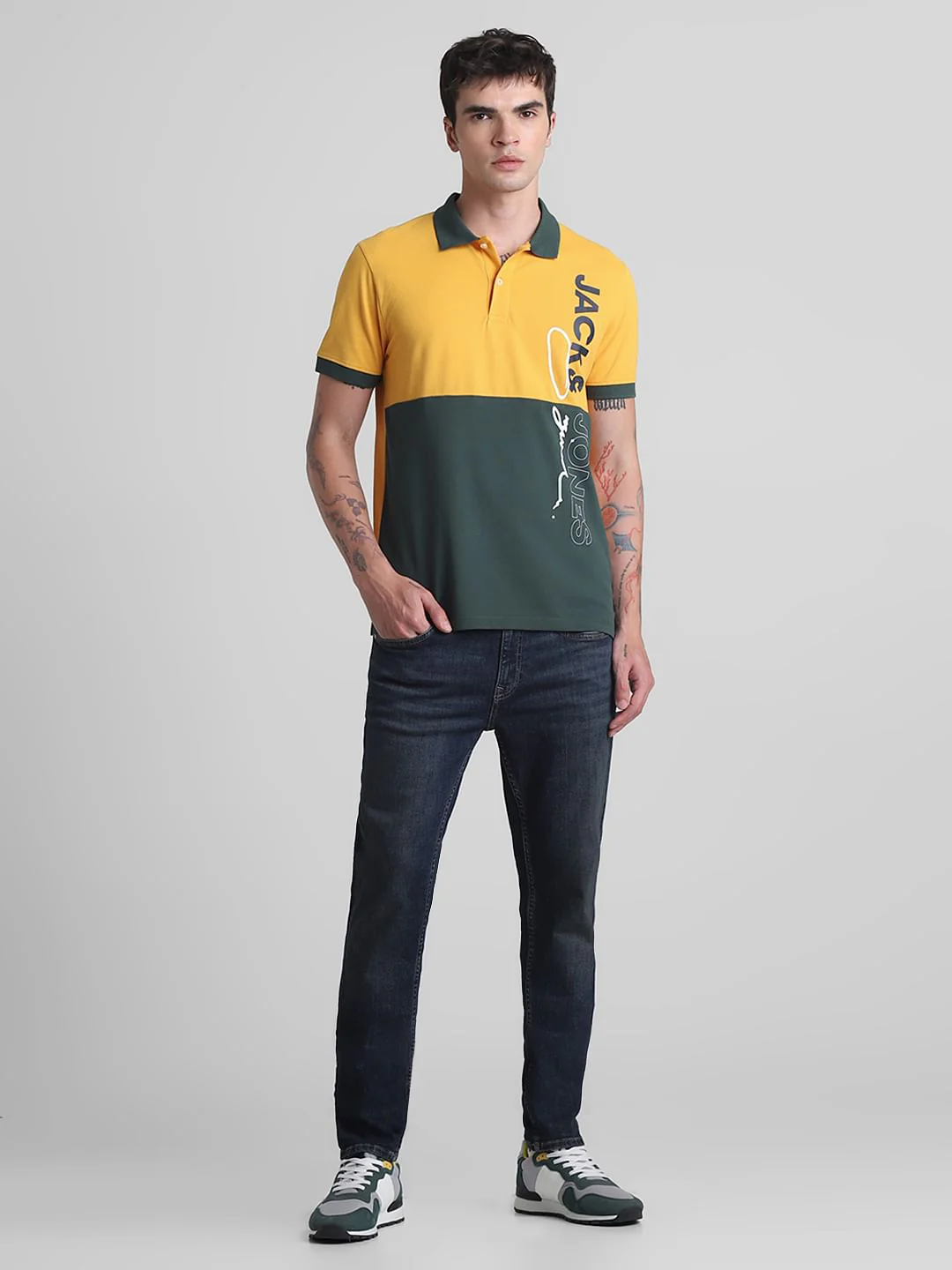 Yellow Colourblocked Cotton Polo T-shirt - Image 6
