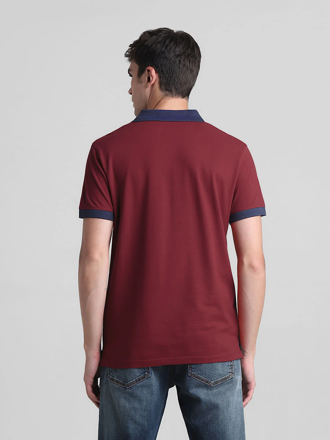Red Colourblocked Cotton Polo T-shirt - Image 4