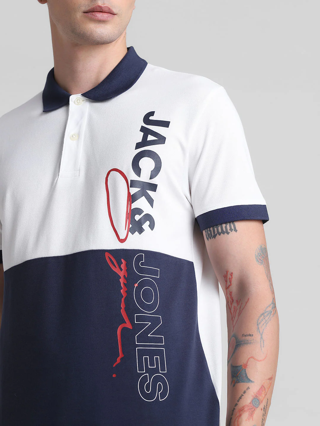 White Colourblocked Cotton Polo T-shirt - Image 5