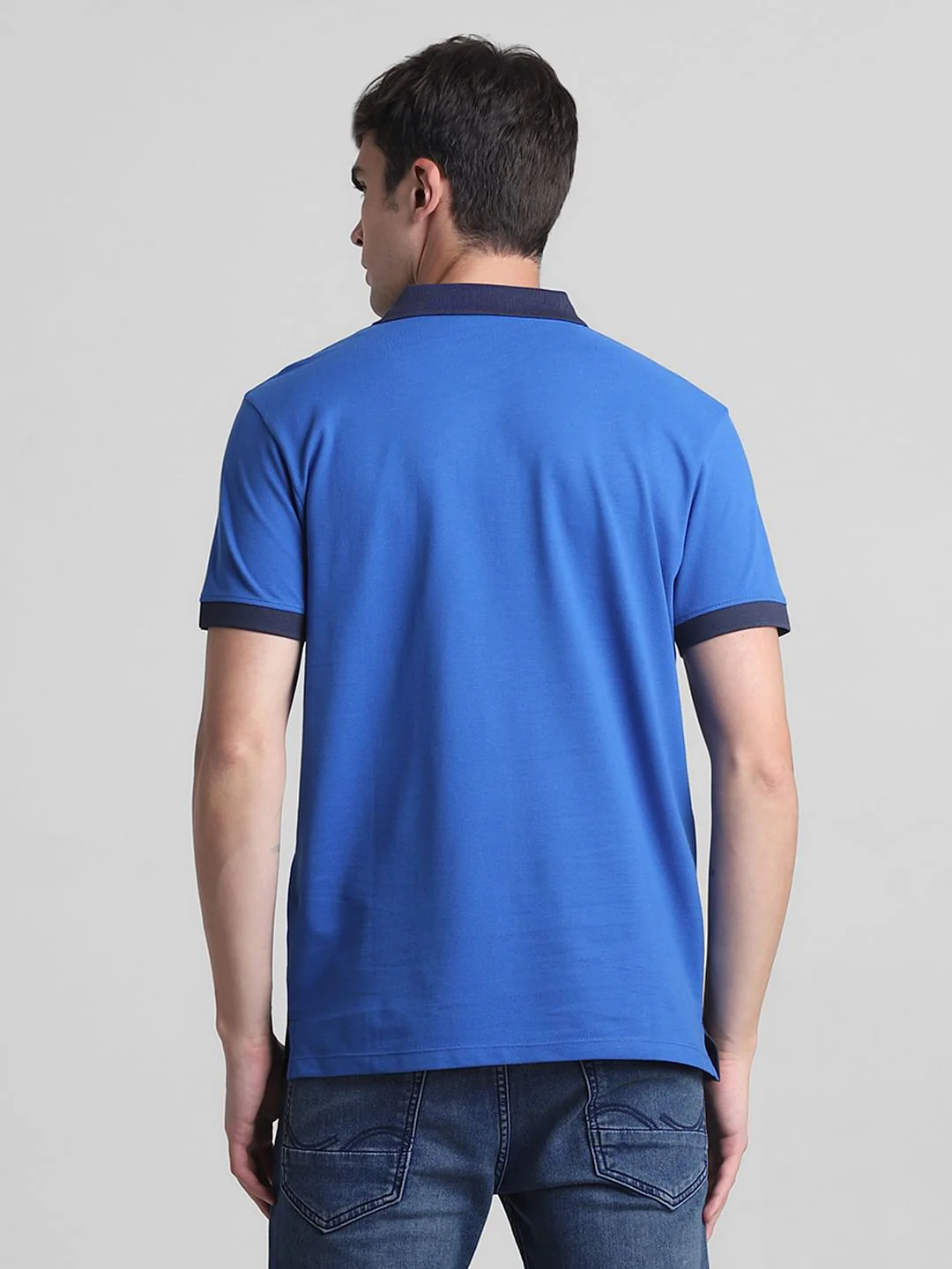 Blue Colourblocked Cotton Polo T-shirt - Image 4