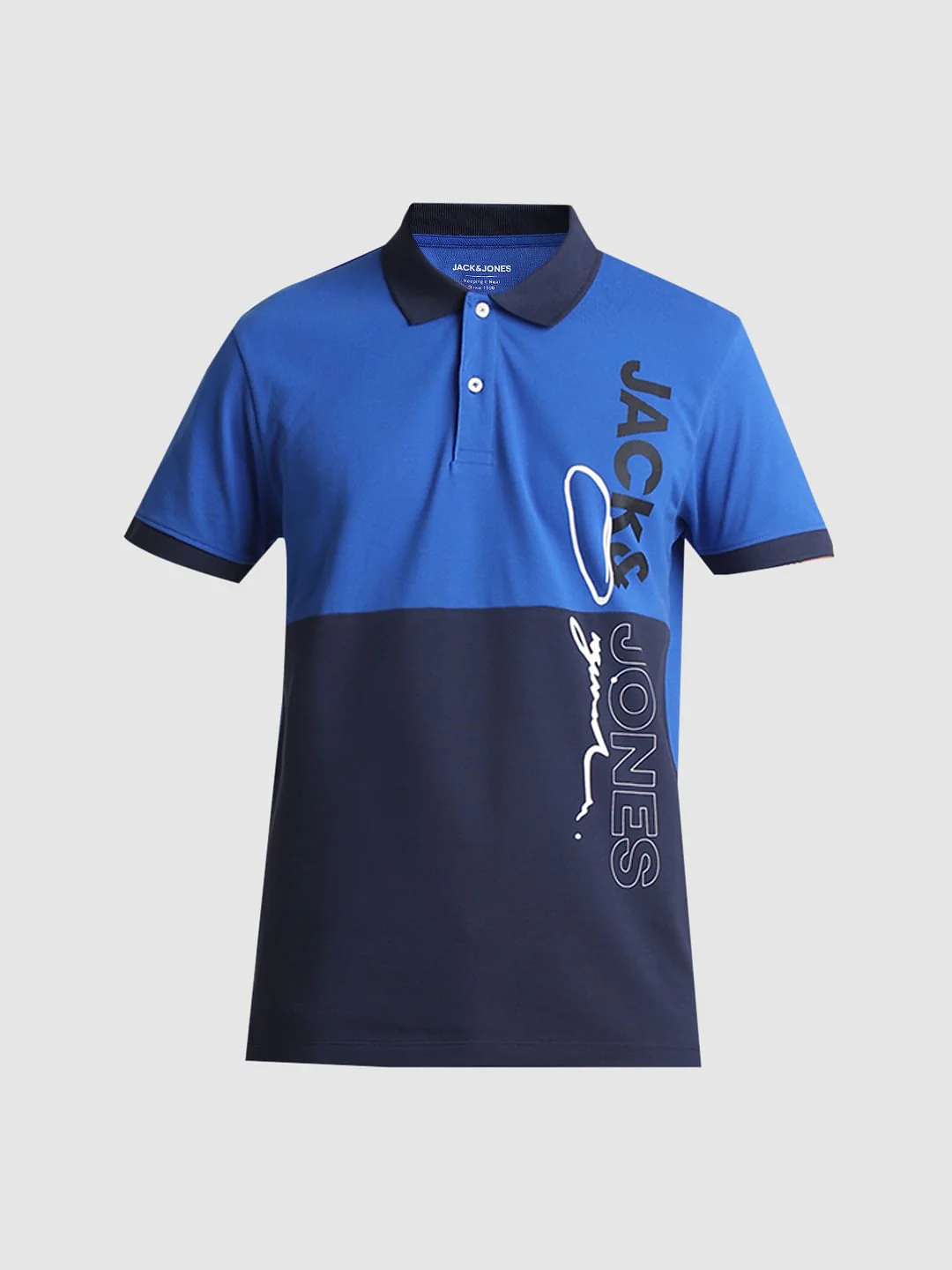 Blue Colourblocked Cotton Polo T-shirt - Image 7