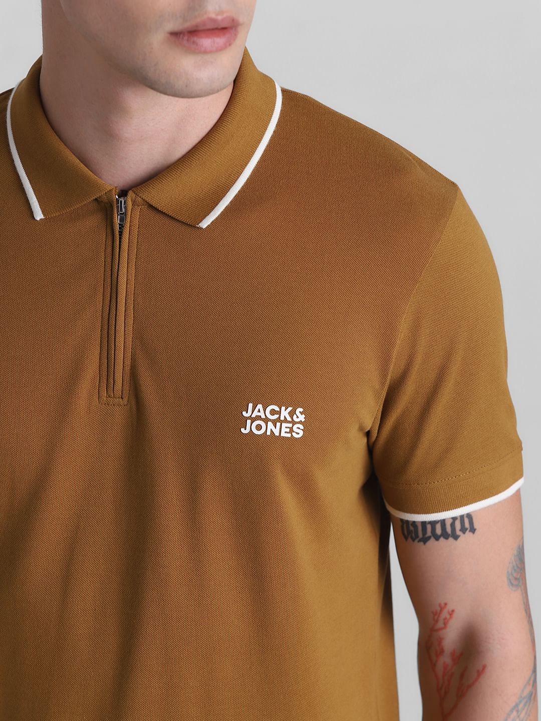 Brown Zip Detail Polo T-shirt - Image 5