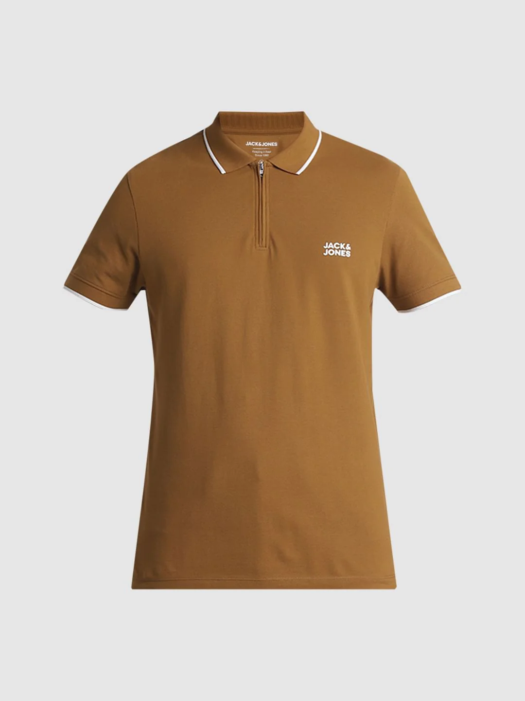 Brown Zip Detail Polo T-shirt - Image 7