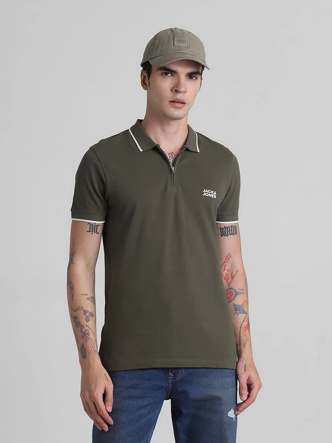 Green Zip Detail Polo T-shirt