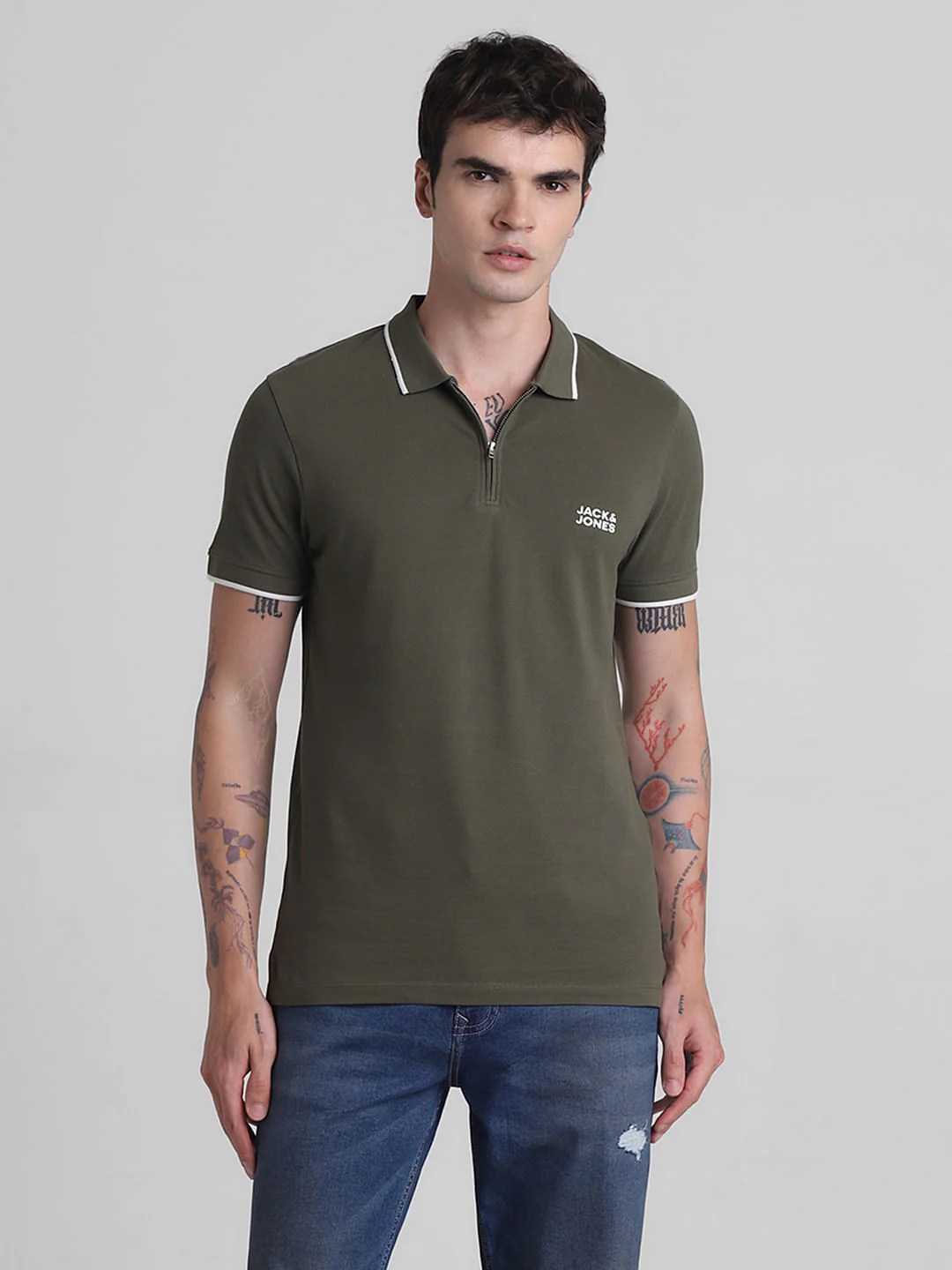 Green Zip Detail Polo T-shirt - Image 2