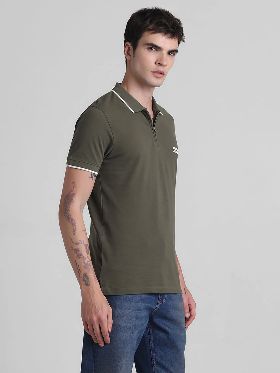 Green Zip Detail Polo T-shirt - Image 3