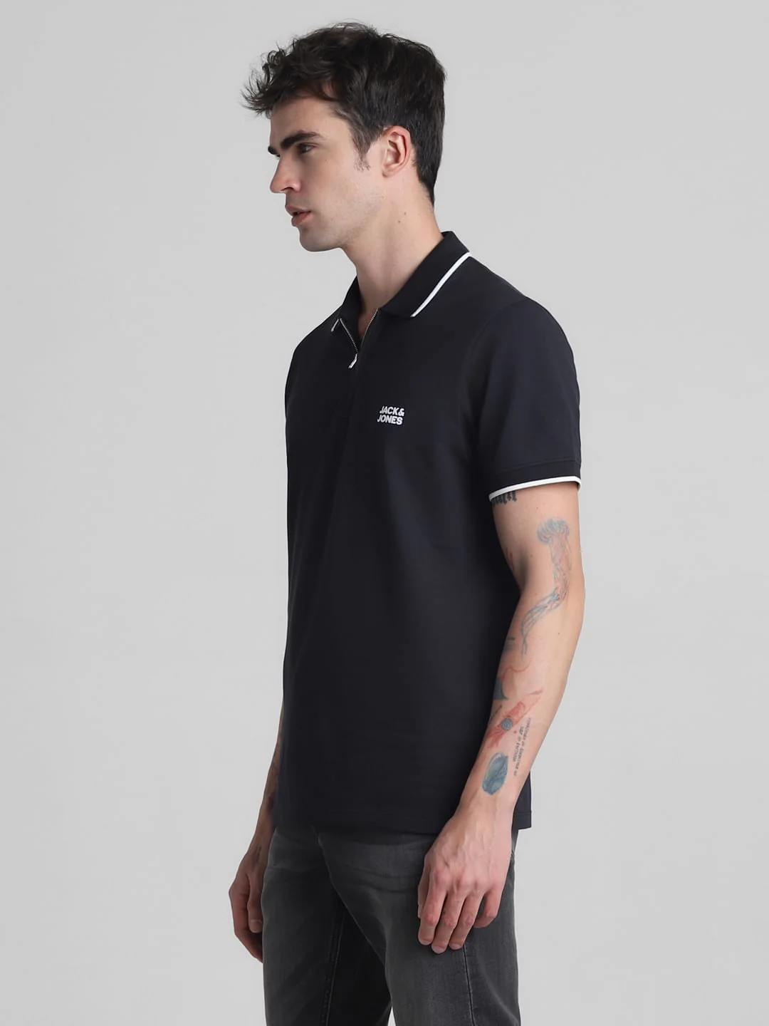 Black Zip Detail Polo T-Shirt - Image 3