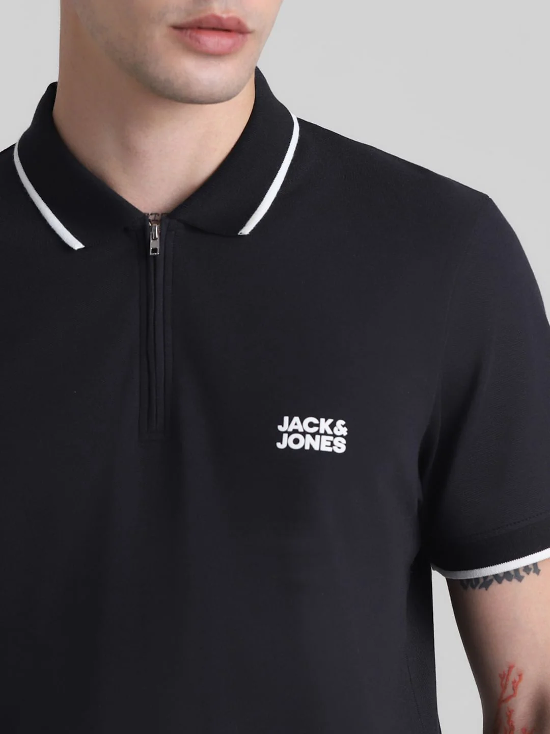 Black Zip Detail Polo T-Shirt - Image 5