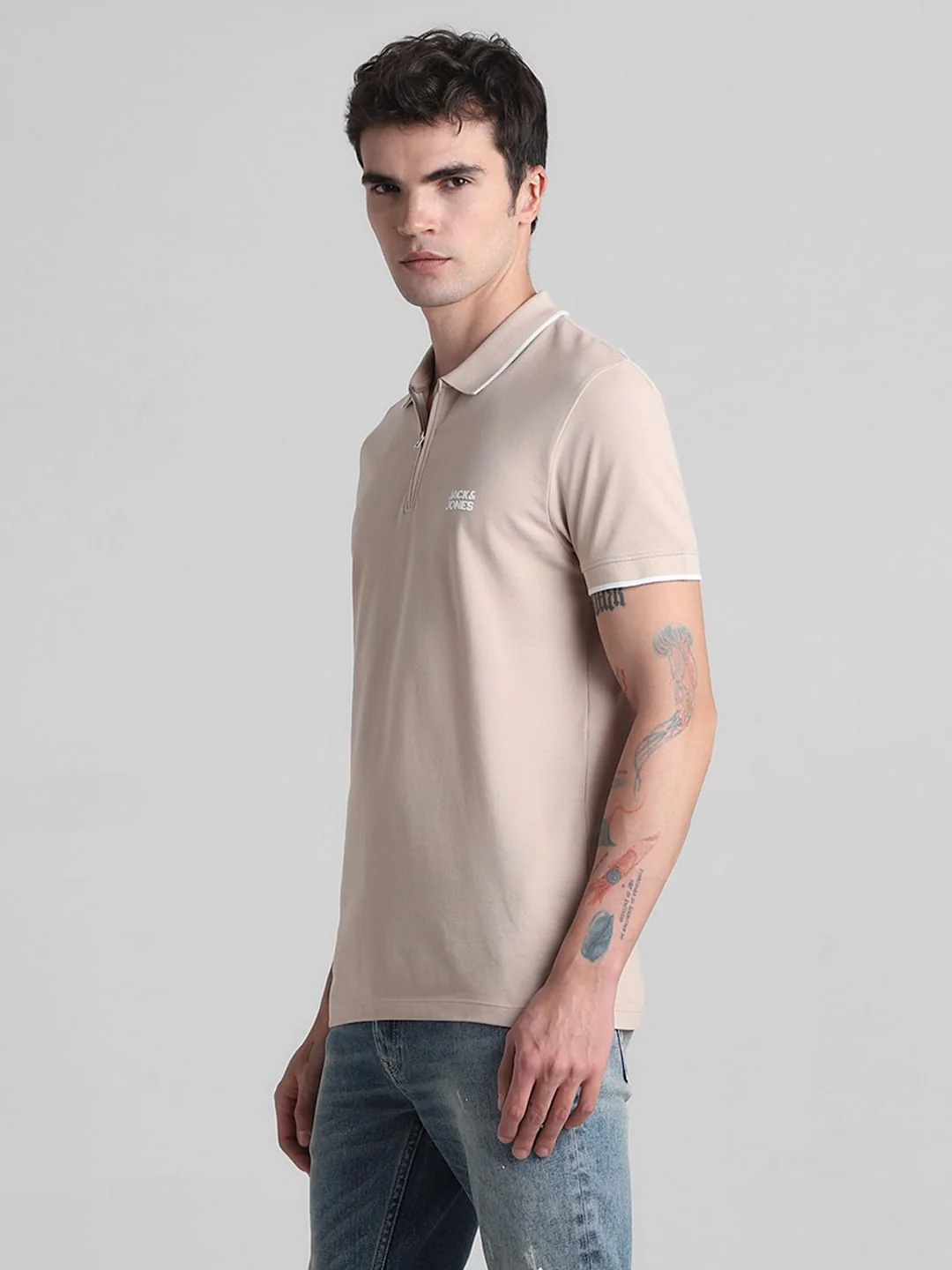 Light Brown Zip Detail Polo T-shirt - Image 3