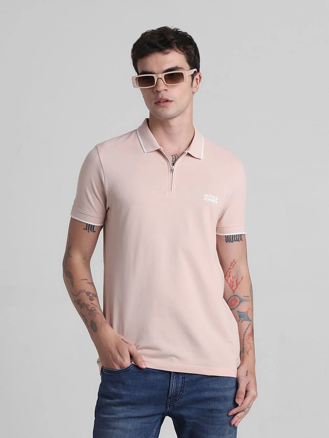 Pink Zip Detail Polo T-shirt