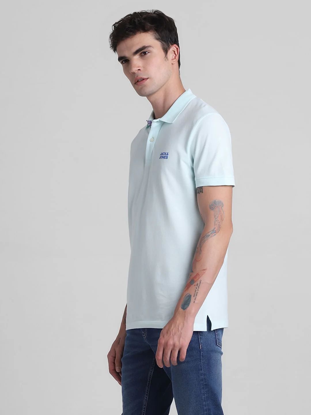 Blue Check Placket Polo T-shirt - Image 3