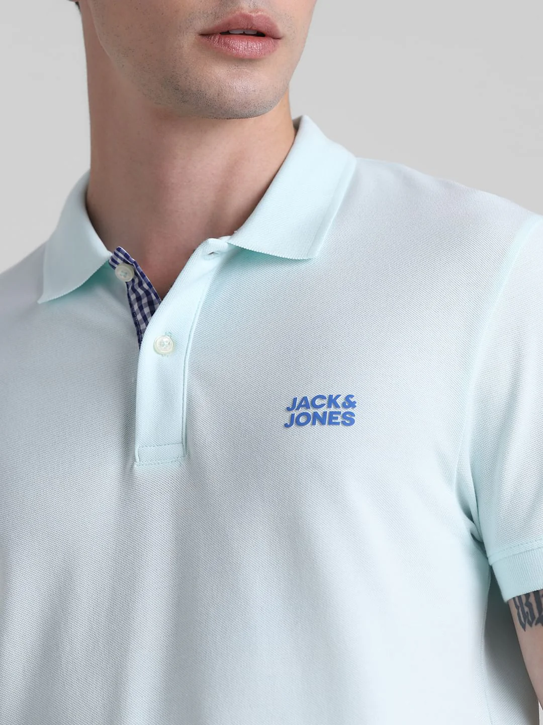 Blue Check Placket Polo T-shirt - Image 5