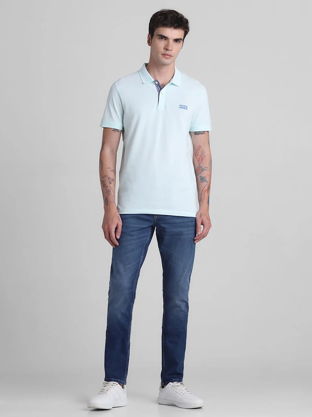 Blue Check Placket Polo T-shirt - Image 6