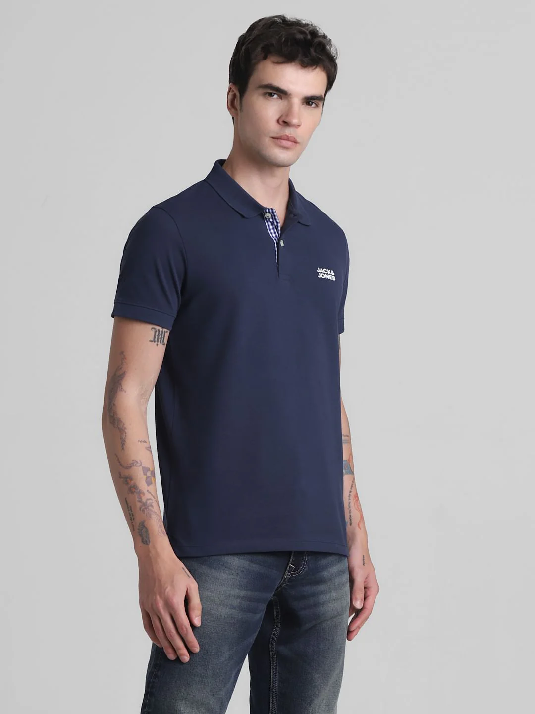 Blue Ribbed Sleeves Polo T-Shirt - Image 3