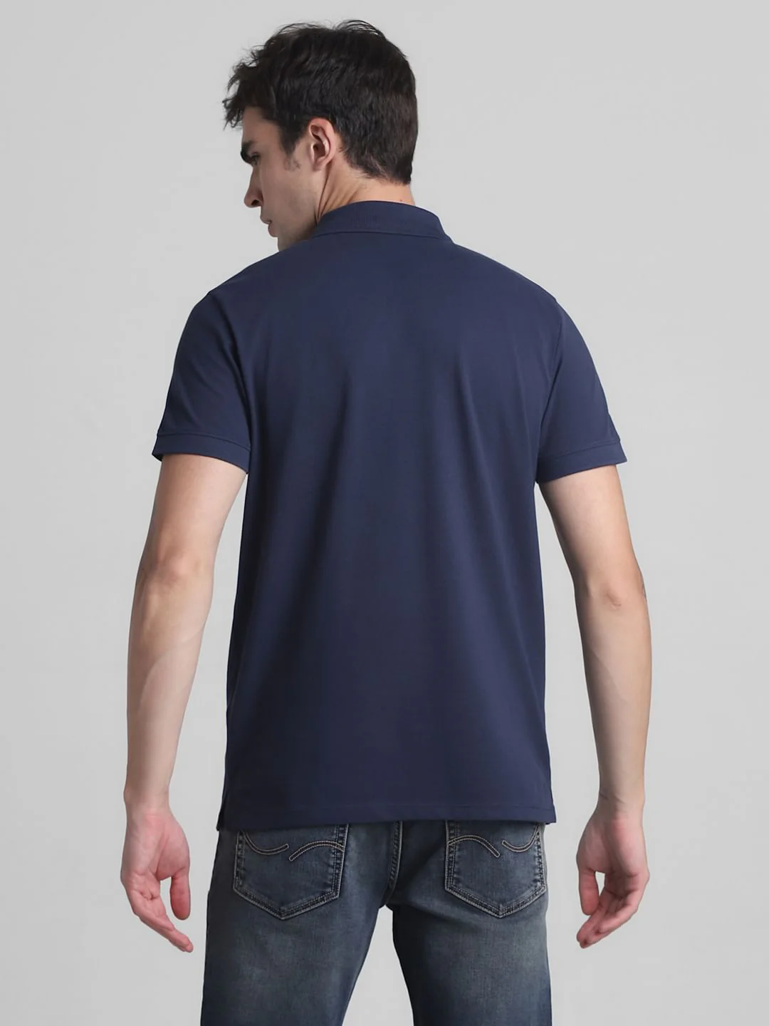 Blue Ribbed Sleeves Polo T-Shirt - Image 4