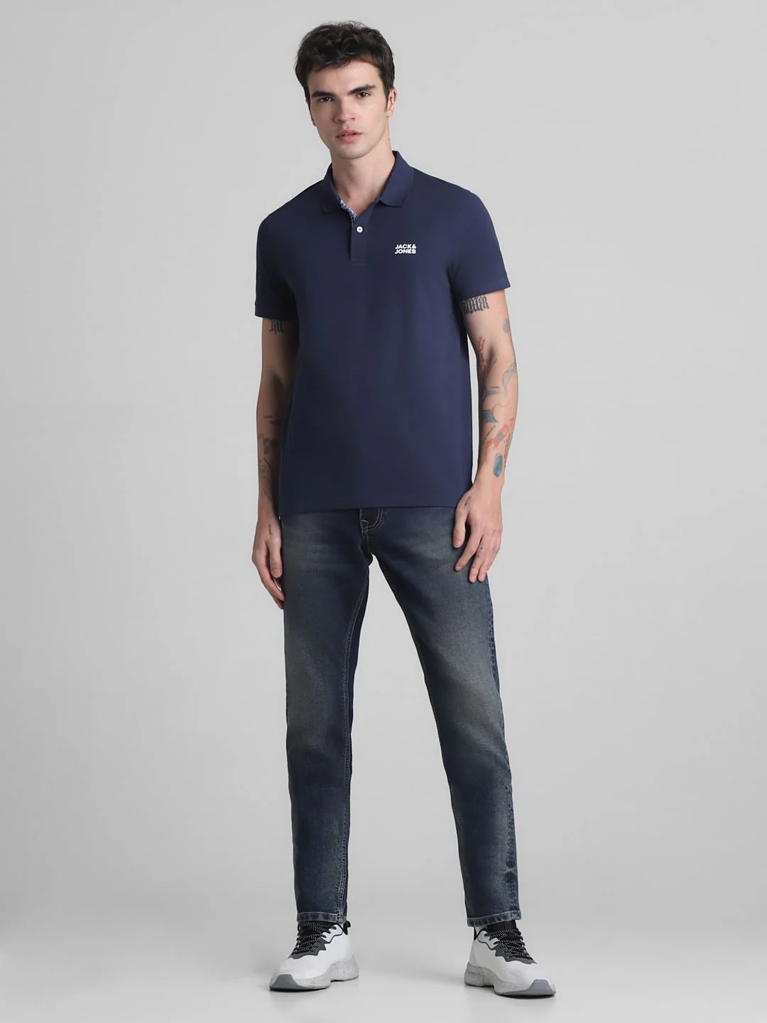 Blue Ribbed Sleeves Polo T-Shirt - Image 6