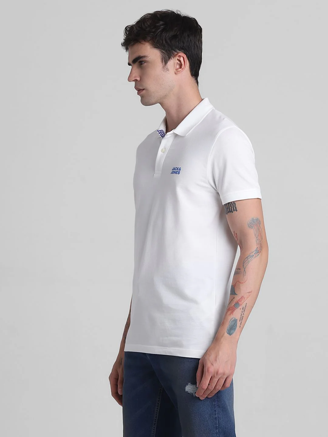 White Check Placket Polo T-shirt - Image 3
