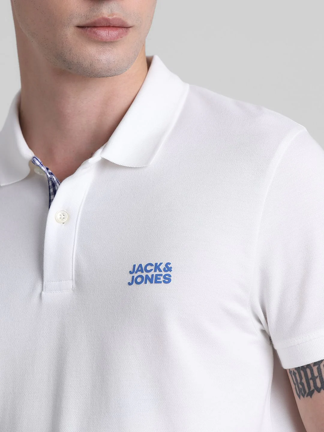 White Check Placket Polo T-shirt - Image 5