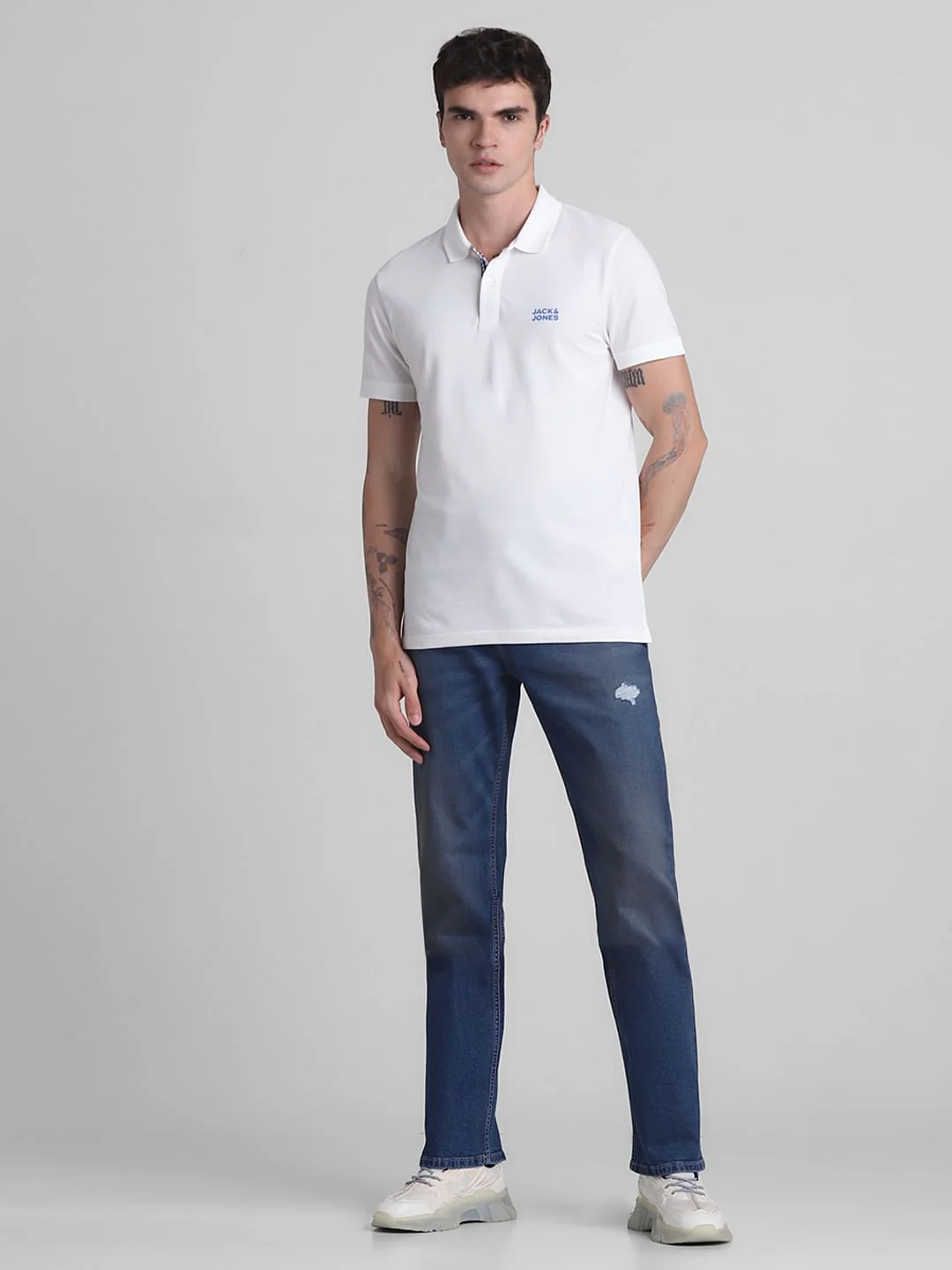 White Check Placket Polo T-shirt - Image 6