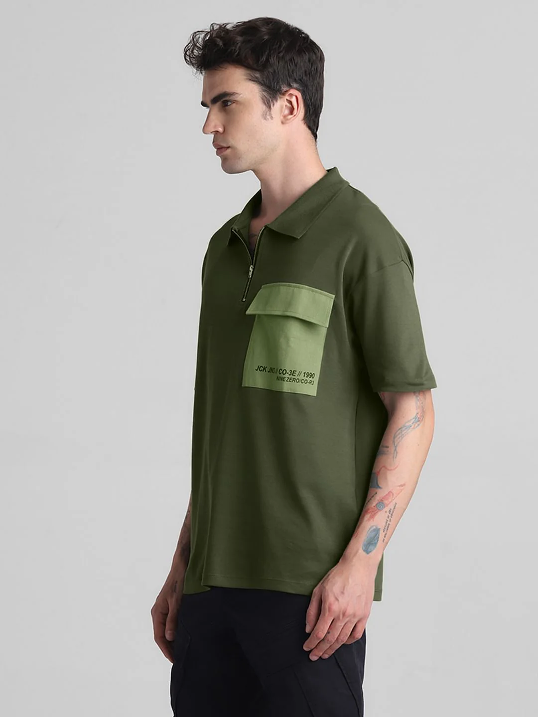 Green Zip-Up Oversized Polo T-shirt - Image 3