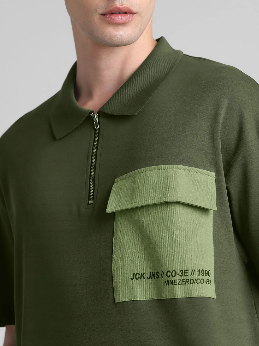 Green Zip-Up Oversized Polo T-shirt - Image 5