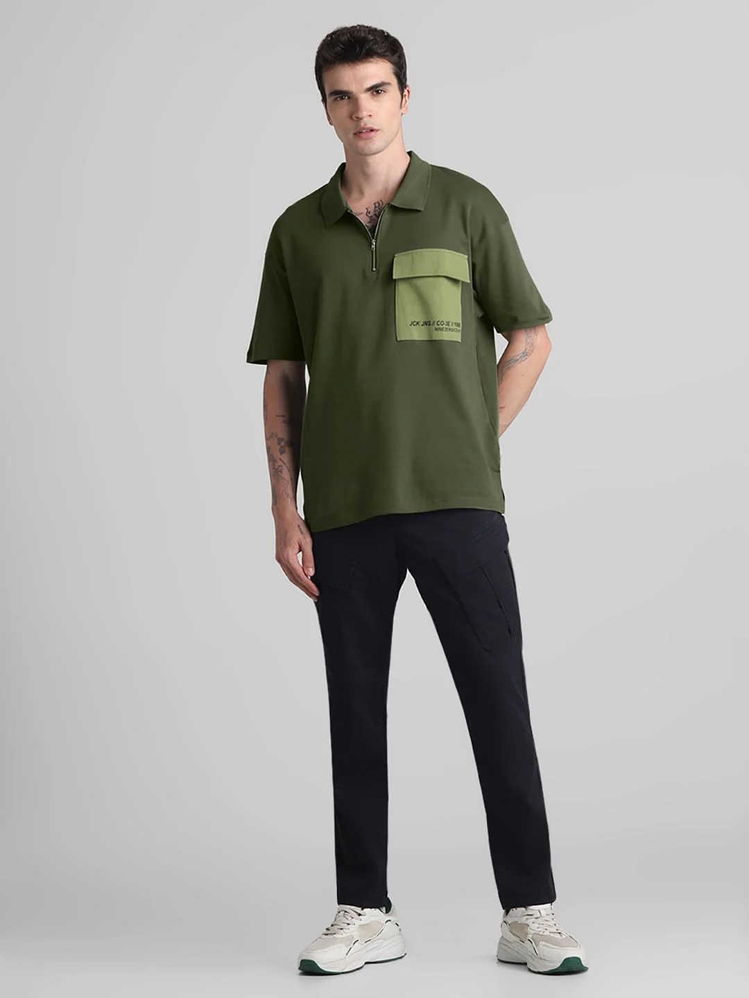 Green Zip-Up Oversized Polo T-shirt - Image 6