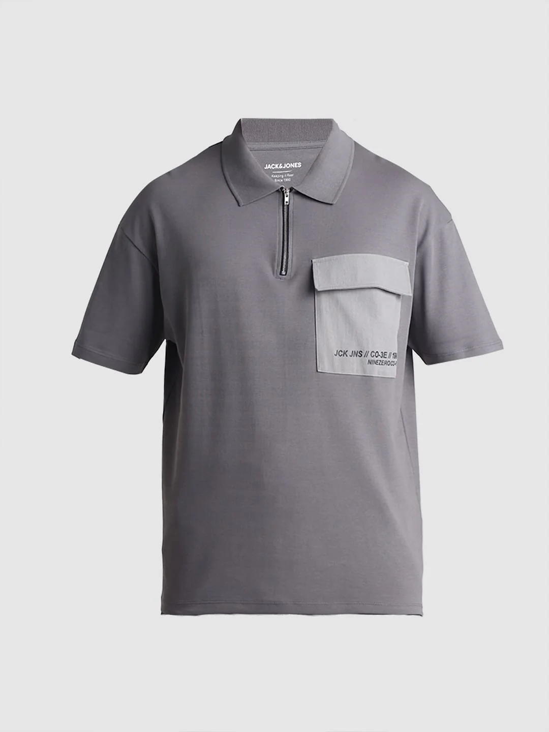 Grey Zip-Up Oversized Polo T-shirt - Image 7